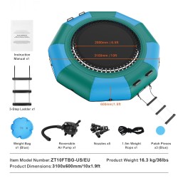 Ilmatäytteinen vesitrampoliini 3100 mm paksu PVC-kangas kannettava 600W ilmapumpulla 3-askelmaisilla tikkailla