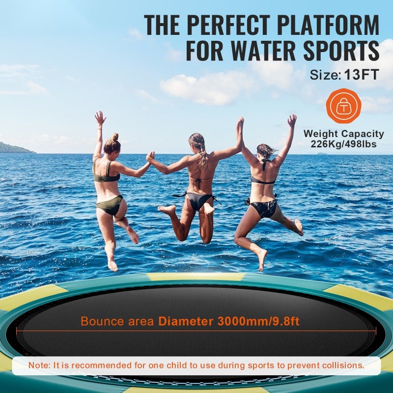 Kelluva vesitrampoliini 4,15 m paksusta PVC-kankaasta kolmiportaiset tikkaat sähköpumpulla