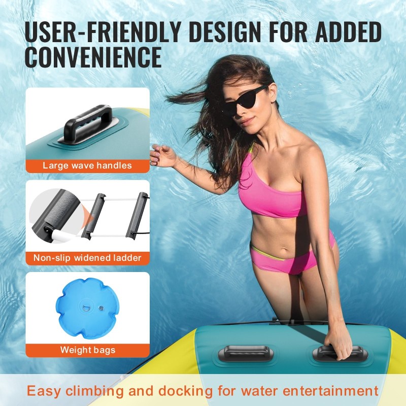 Kelluva vesitrampoliini 4,15 m paksusta PVC-kankaasta kolmiportaiset tikkaat sähköpumpulla