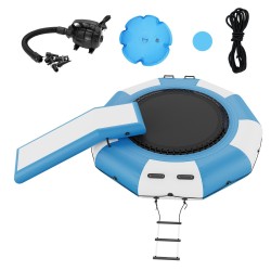 Puhallettava vesitrampoliini 3 1 m paksu PVC kangas liukumäellä 3 portaisella tikkaalla sähköpumpulla