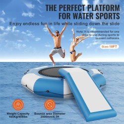 Puhallettava vesitrampoliini 3,1 m paksu PVC-kangas liukumäellä 3-portaisella tikkaalla sähköpumpulla