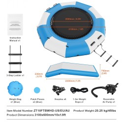 Puhallettava vesitrampoliini 3,1 m paksu PVC-kangas liukumäellä 3-portaisella tikkaalla sähköpumpulla