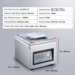 Kammio-tyhjiöpakkauskone ruostumatonta terästä 320 millimetrin sulkupituus 320 watin sulkuteho kotikeittiöön ja ammattikäyttöön