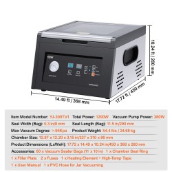 Kammio-tyhjiökuivain 380 watin tyhjiöpumppu tiivistyspituus 290 millimetriä ruostumaton teräs