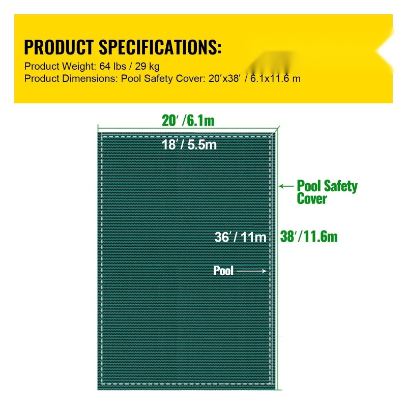 Uima-altaan turvapeite polypropeeni verkko sopii 5,49x10,97 m upotettuun altaaseen vihreä