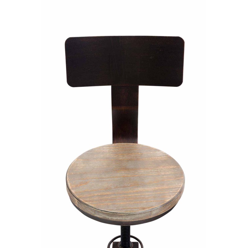 Teollinen säädettävä baarijakkara mäntypuuistuimella ja metallijalustalla