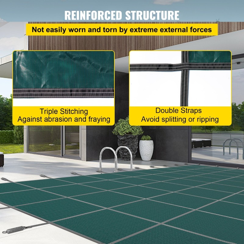 Uima-altaan turvapeite polypropeeniverkko 5,49 x 10,36 m suorakaiteinen vasen porras asennustarvikkeilla
