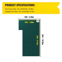 Uima-altaan turvapeite polypropeeniverkko 5,49 x 10,36 m suorakaiteinen vasen porras asennustarvikkeilla