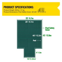 Turvapeite upotetulle uima-altaalle polypropeeni 6,7x12,8 m vihreä verkkopinta keskimmäinen porras 1,2x3,04 m