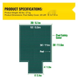 Uima-altaan turvapeite PP-verkkokangas 5,49x10,97 m altaalle 1,2x3,04 m päätyporras talvikäyttöön