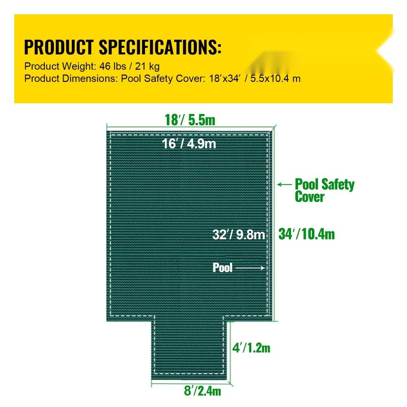 Turvapeite polypropeeniverkko 18x34 jalkaa sopii upotetulle suorakulmaiselle 16x32 altaalle keskiporras 4x8 jalkaa