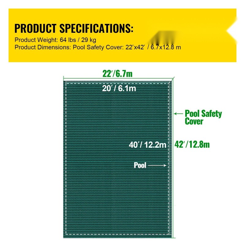 Uima-altaan turvapeite polypropeeni 6,7 x 12,8 m tiheä verkko vihreä