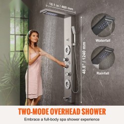 Suihkupaneeli ruostumattomasta teräksestä seinään asennettava 6 suihkutilaa 4 vartalohierontasuutinta LED