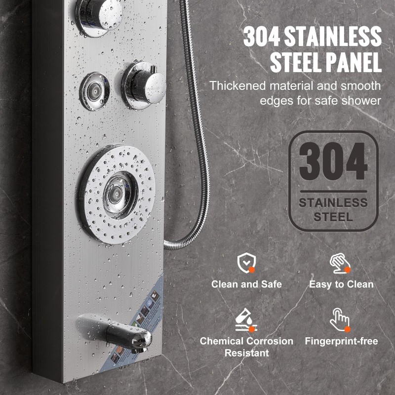 Suihkupaneeli ruostumattomasta teräksestä seinään asennettava 6 suihkutilaa 4 vartalohierontasuutinta LED