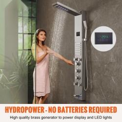 Seinäasennettava suihkupaneeli 304-ruostumattomasta teräksestä 6 suihkutilaa vesivoimainen LED-näyttö 3-toiminen käsisuihku