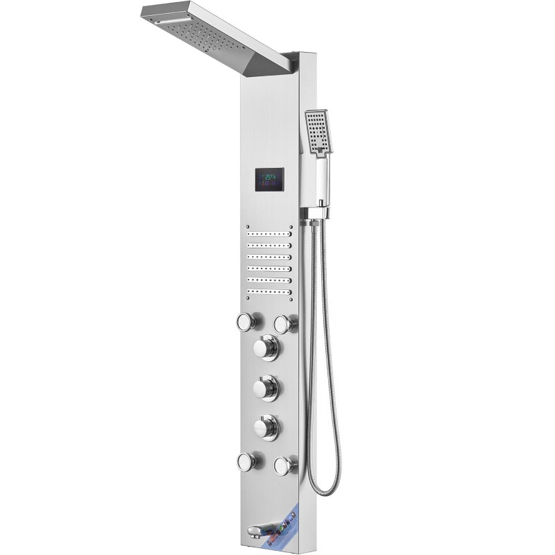 Seinäasennettava suihkupaneeli 304-ruostumattomasta teräksestä 6 suihkutilaa vesivoimainen LED-näyttö 3-toiminen käsisuihku