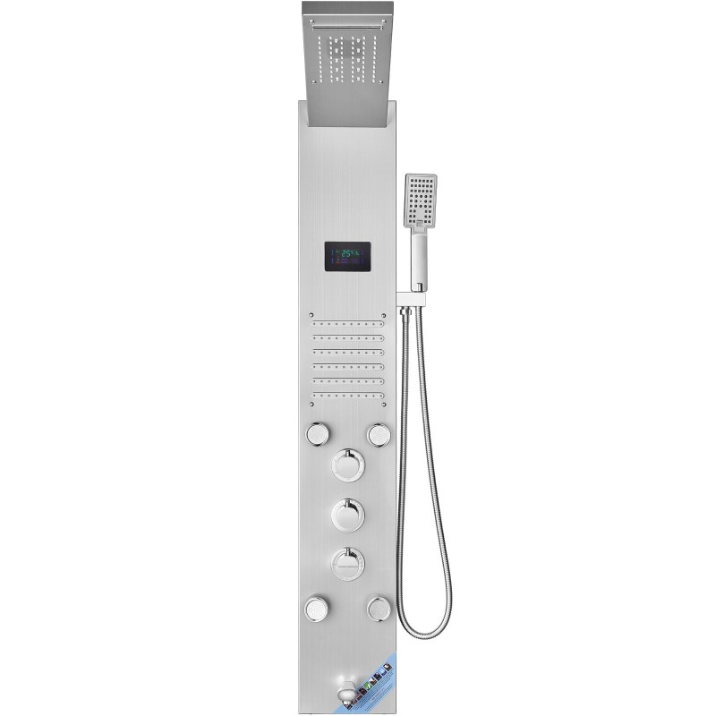 Seinäasennettava suihkupaneeli 304-ruostumattomasta teräksestä 6 suihkutilaa vesivoimainen LED-näyttö 3-toiminen käsisuihku