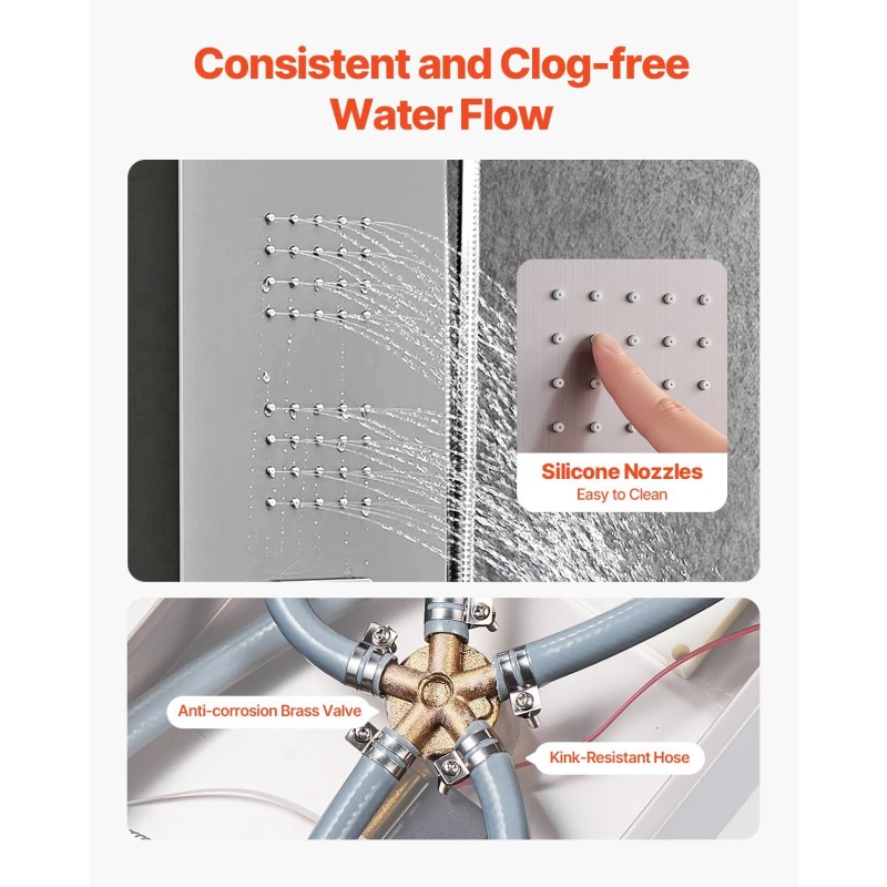 Suihkupaneeli 53 tuuman harjattu ruostumaton teräs 5-toiminen LED seinäasennus