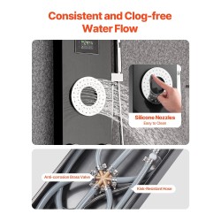 Seinäasennettava suihkupaneeli harjattu ruostumaton teräs 53 tuumaa musta LED-valaistu 5 vartalosuutinta