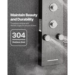 Seinäasennettava suihkupaneeli harjattu ruostumaton teräs 53 tuumaa musta LED-valaistu 5 vartalosuutinta