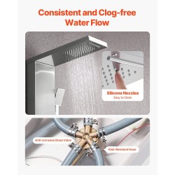 Seinäasennettava suihkupaneeli harjattu ruostumaton teräs 1345 mm 5-toiminen 3 vartalosuutinta