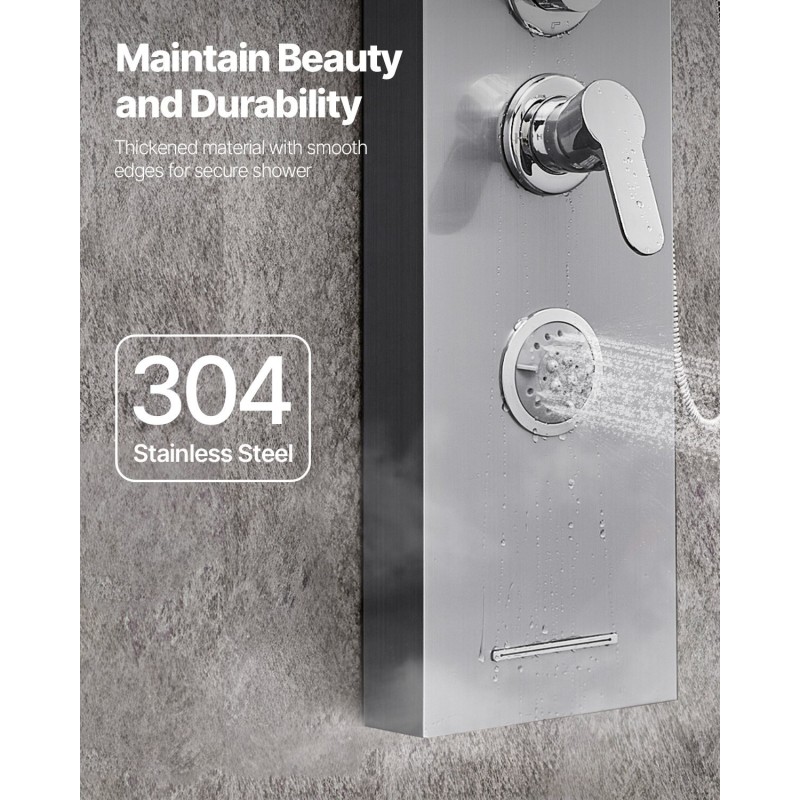 Seinäasennettava suihkupaneeli harjattu ruostumaton teräs 1345 mm 5-toiminen 3 vartalosuutinta