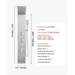 Seinäasennettava suihkupaneeli harjattu ruostumaton teräs 1345 mm 5-toiminen 3 vartalosuutinta