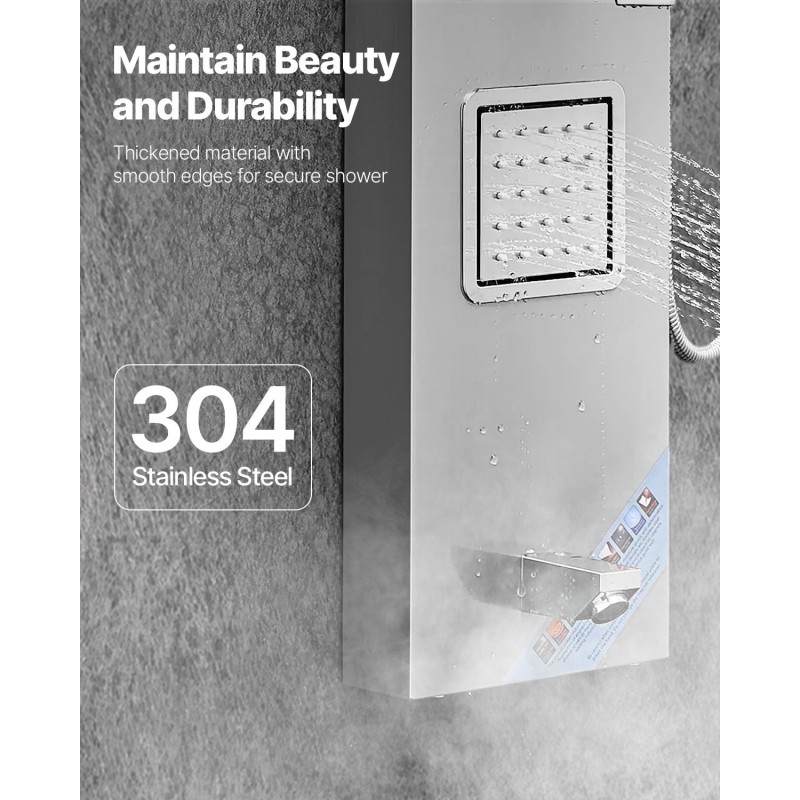 Suihkupaneeli harjattu ruostumaton teräs 1345 mm sadesuihku vesiputoussuihku 2 vartalosuutinta käsisuihku