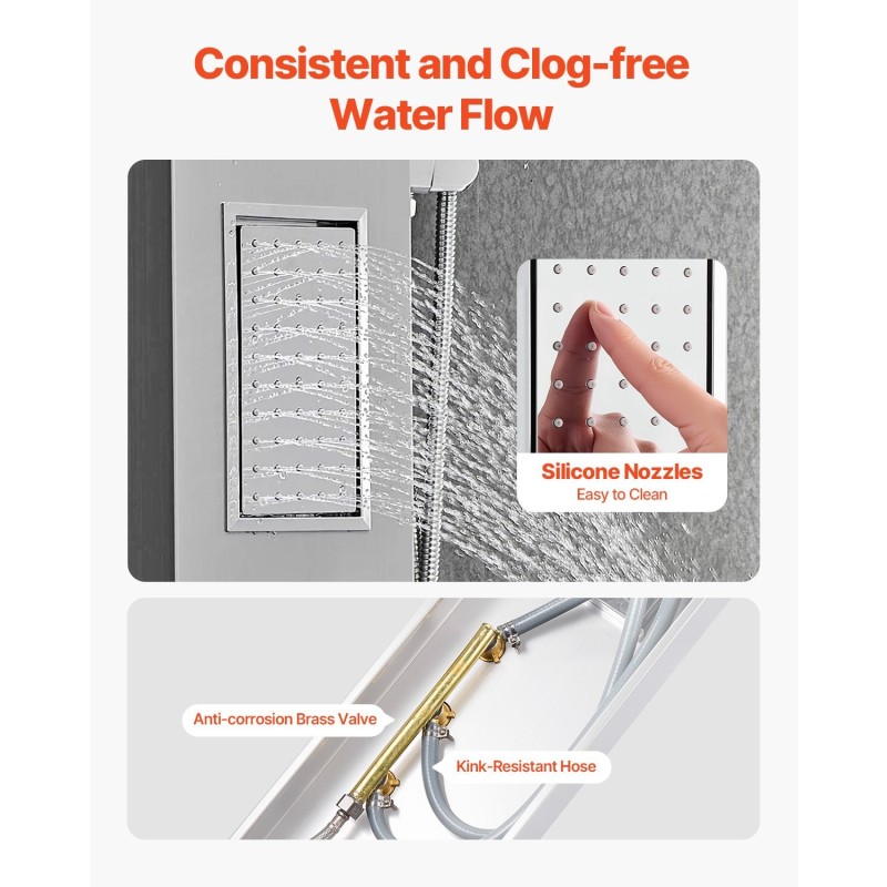 Suihkupaneelitorni harjattua ruostumatonta terästä 1345 mm seinään asennettava kolmitoiminen kattosuihku rungonsuihkut