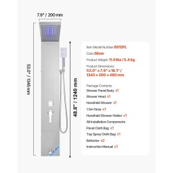 Seinäasennettava suihkupaneeli harjattua ruostumatonta terästä 1345 mm sadesuihku vesiputous LED-valaistus 5-toiminen hana