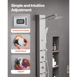 Seinäasennettava harjattu ruostumaton teräs suihkupaneeli 1240 mm kattosuihku 6 kehosuutinta käsisuihku ammehana