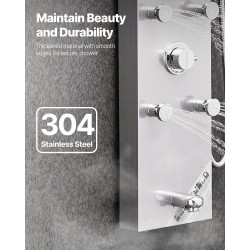 Seinäasennettava harjattu ruostumaton teräs suihkupaneeli 1240 mm kattosuihku 6 kehosuutinta käsisuihku ammehana