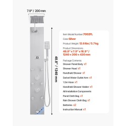 Seinäasennettava harjattu ruostumaton teräs suihkupaneeli 1240 mm kattosuihku 6 kehosuutinta käsisuihku ammehana
