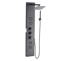 Suihkupaneeli harjattu ruostumaton teräs 1240 mm korkeus musta seinäkiinnitys kattosadesuihku neljä vartalosuutinta