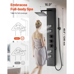 Suihkupaneeli harjattu ruostumaton teräs 1240 mm korkeus musta seinäkiinnitys kattosadesuihku neljä vartalosuutinta