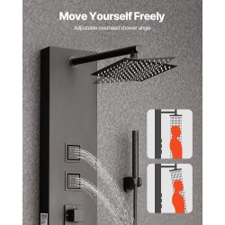 Suihkupaneeli harjattu ruostumaton teräs 1240 mm korkeus musta seinäkiinnitys kattosadesuihku neljä vartalosuutinta