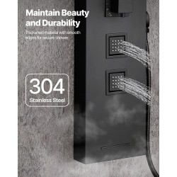 Suihkupaneeli harjattu ruostumaton teräs 1240 mm korkeus musta seinäkiinnitys kattosadesuihku neljä vartalosuutinta