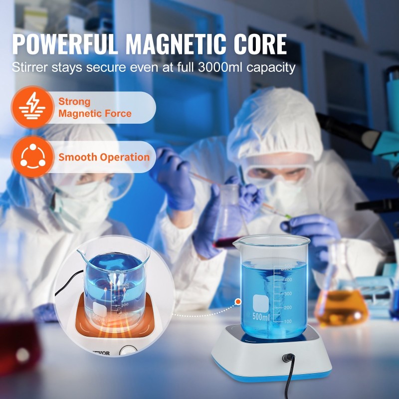 Magneettisekoittaja alumiininen levypinta säädettävä 0–2000 kierrosta minuutissa 3000 millilitraa sekoitustanko mukana