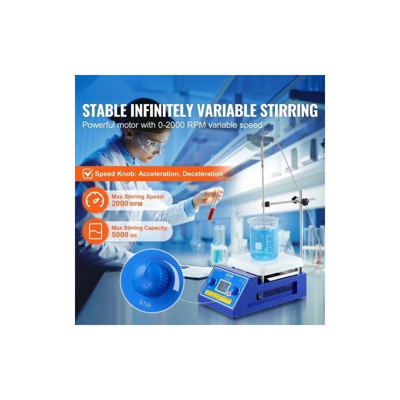 Magneettinen sekoituslevy valettu alumiinipinta 5000 millilitraa 300 asteeseen 0–2000 kierrosta minuutissa