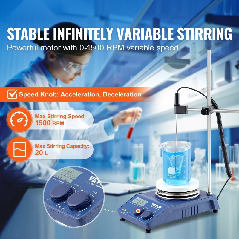 Kuumalevy magneettisekoittimella alumiinipinnalla 20 l 340 celsiusastetta 0–1500 kierrosta minuutissa 650 W