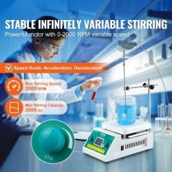 Magneettinen sekoituslevy 2000 millilitraa 0–2000 kierrosta minuutissa 500 watin lämmitys 100 asteeseen