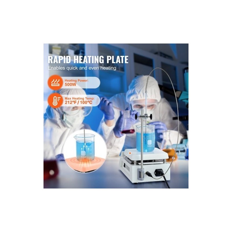 Magneettinen sekoituslevy 2000 millilitraa 0–2000 kierrosta minuutissa 500 watin lämmitys 100 asteeseen