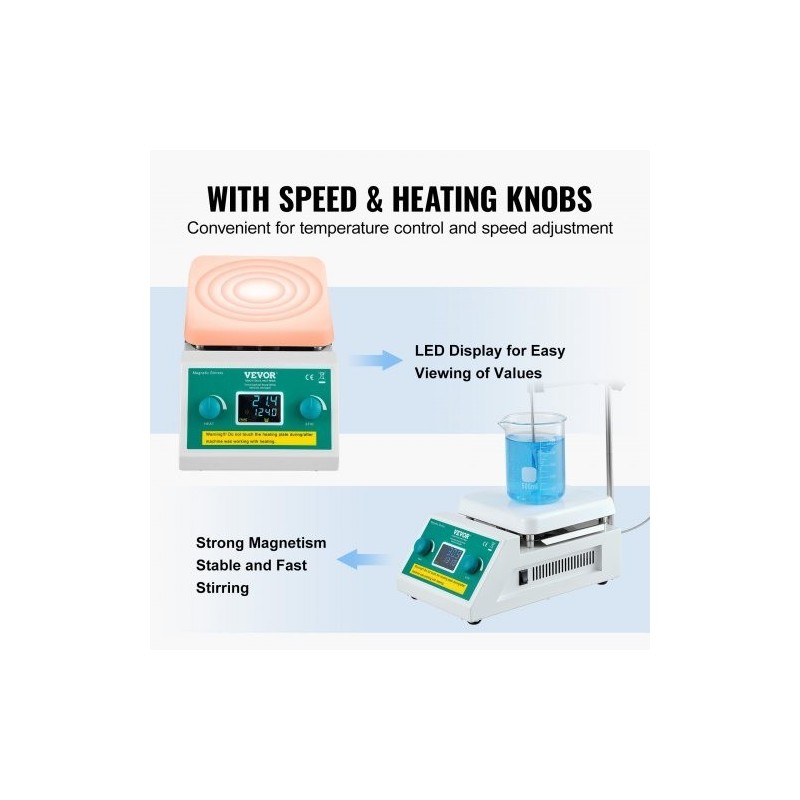 Magneettinen sekoituslevy 2000 millilitraa 0–2000 kierrosta minuutissa 500 watin lämmitys 100 asteeseen