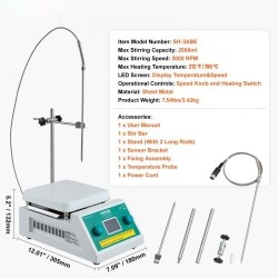 Magneettinen sekoituslevy 2000 millilitraa 0–2000 kierrosta minuutissa 500 watin lämmitys 100 asteeseen