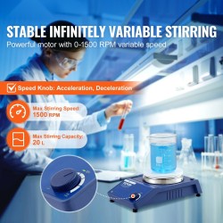 Magneettisekoittaja alumiinisekoituslevyllä 20 litran kapasiteetti 0–1500 kierrosta minuutissa nopeussäätönupilla