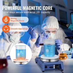 Magneettisekoittaja alumiinisekoituslevyllä 20 litran kapasiteetti 0–1500 kierrosta minuutissa nopeussäätönupilla