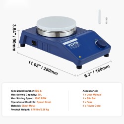 Magneettisekoittaja alumiinisekoituslevyllä 20 litran kapasiteetti 0–1500 kierrosta minuutissa nopeussäätönupilla