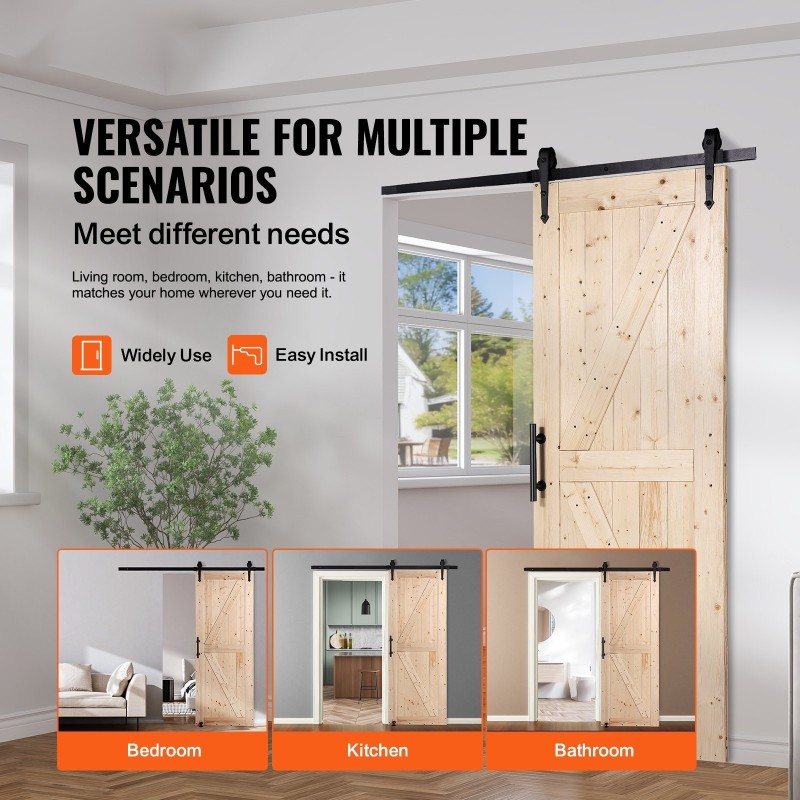 Liukuovipaketti kuusesta 762 x 2134 mm kiskolla ja lattiaohjaimella