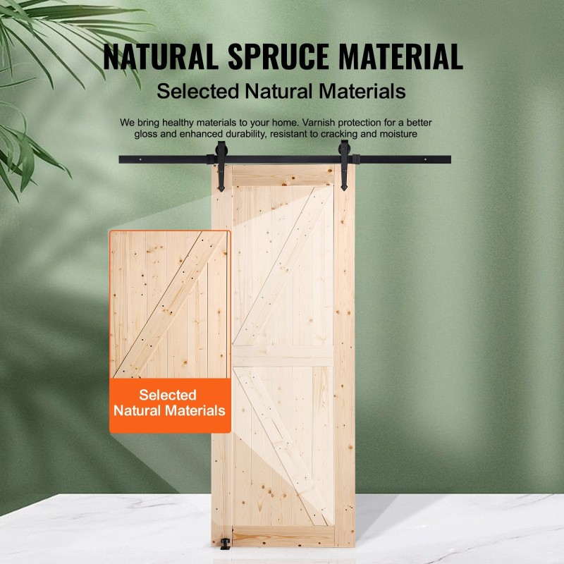 Liukuovipaketti kuusesta 762 x 2134 mm kiskolla ja lattiaohjaimella