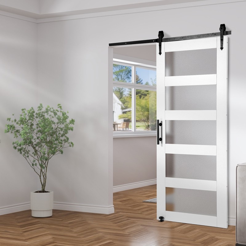 Liukuovisarja kuusipuulevy 36 x 84 tuumaa himmeä karkaistu lasi lattiaohjain ja kahva